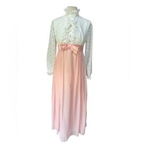 1960s‎ Pink & White Maxi Wedding Dress
